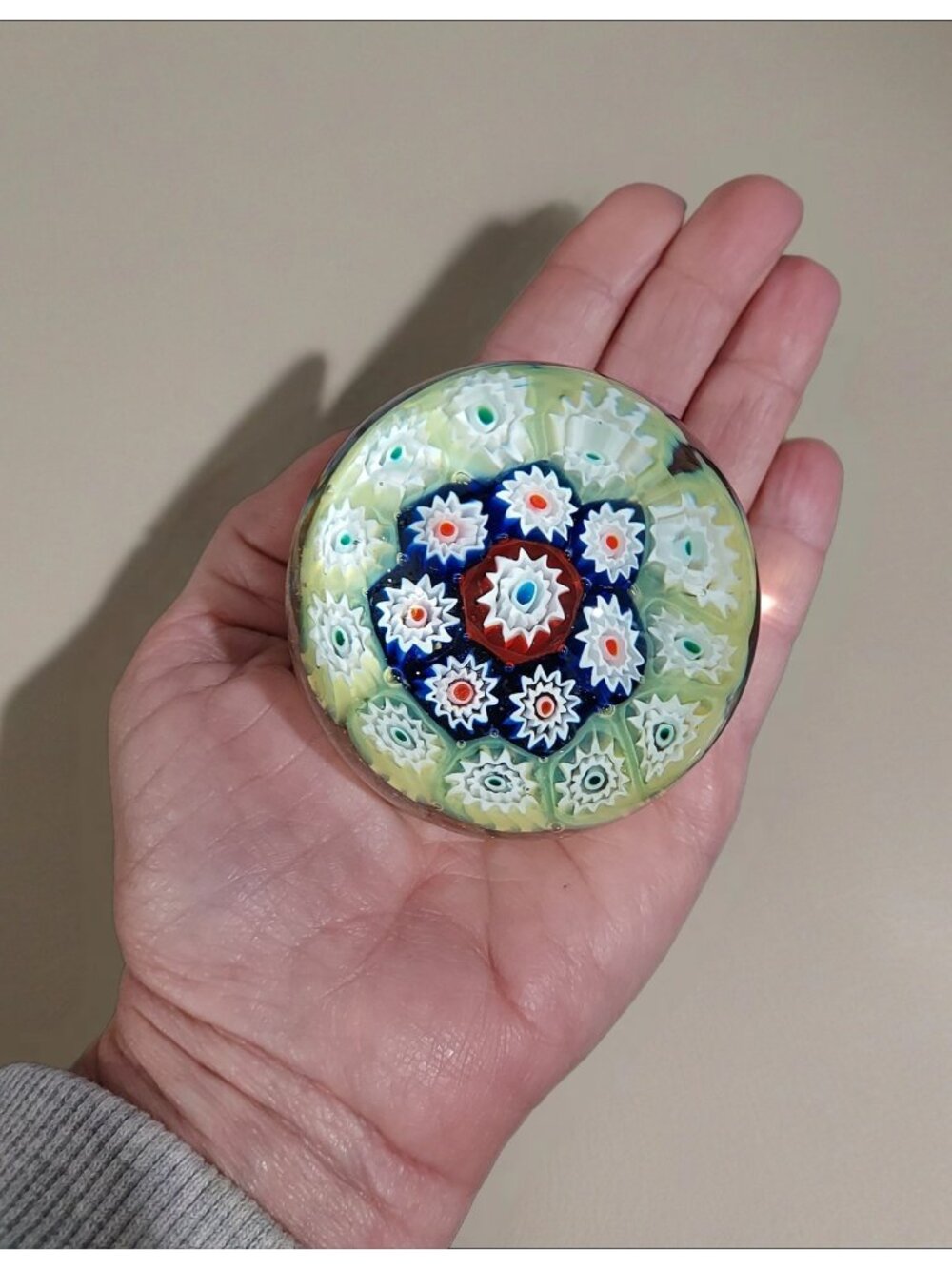 Paperweight Egg Shaped Millefiori Canes Yellow Cobalt Red Gold Flecking 2"Tall - Picture 7 of 16